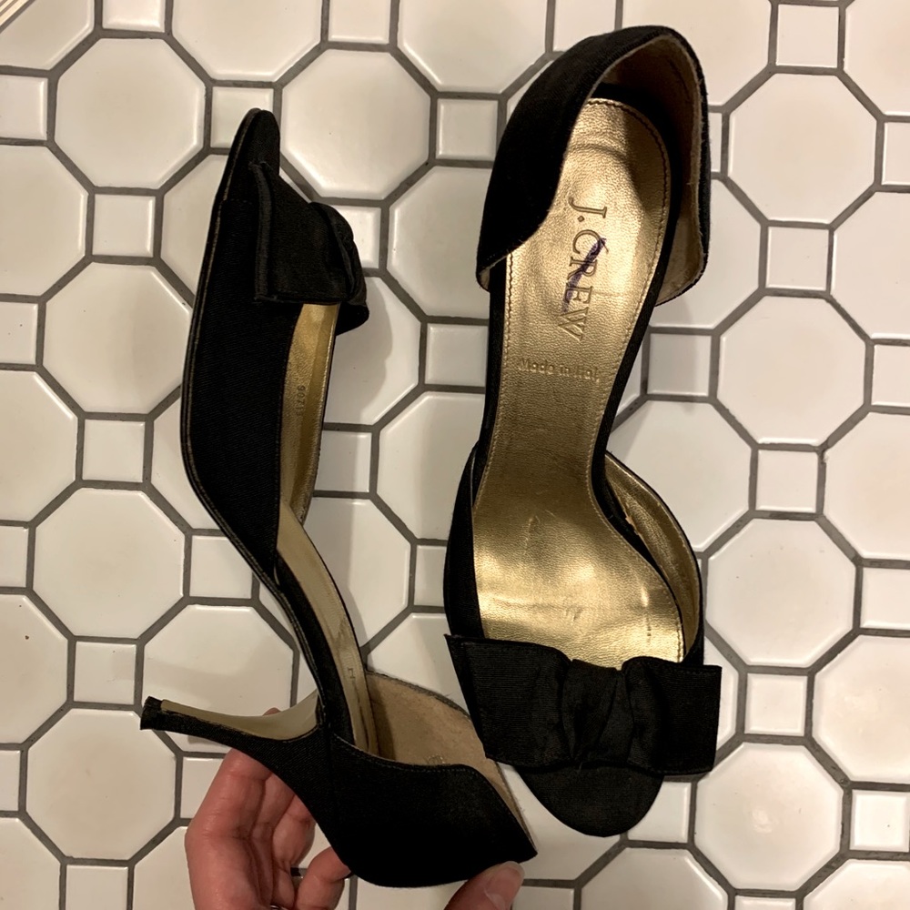 J. CREW Sz9 Black Kitten Heels with Bow